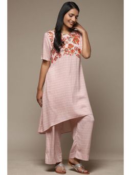 Biba - Women Peach Floral Kurta with Palazzo (Set of 2)