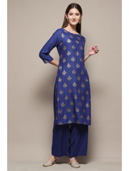 Biba - Women Indigo Embroidered Kurta with Palazzo (Set of 2)