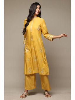 Biba - Women Yellow Embroidered Kurta with Palazzo (Set of 2)