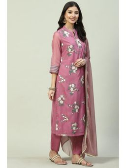 Biba - Women Taupe Embroidered Kurta with Pant and Dupatta (Set of 3)