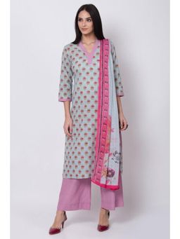 Biba - Women Blue Floral Kurta with Palazzo and Dupatta (Set of 3)