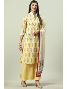 Biba - Women Yellow Floral Kurta with Palazzo and Dupatta (Set of 3)