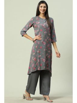 Biba - Women Grey Floral Kurta with Palazzo (Set of 2)