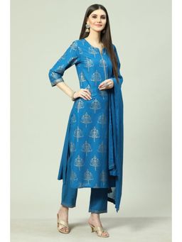 Biba - Women Blue Woven Kurta with Pant and Dupatta (Set of 3)