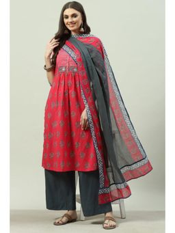 Biba - Women Red Floral Kurta with Palazzo and Dupatta (Set of 3)