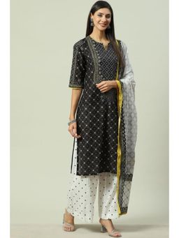 Biba - Women Black Printed Kurta with Palazzo and Dupatta (Set of 3)