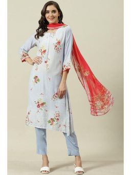 Biba - Women Blue Floral Kurta with Pant and Dupatta (Set of 3)