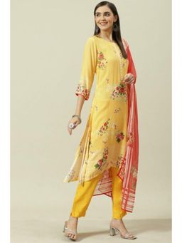 Biba - Women Yellow Floral Kurta with Pant and Dupatta (Set of 3)