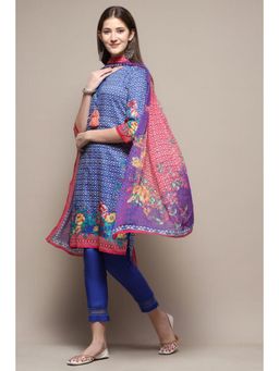 Biba - Women Blue Floral Kurta with Pant and Dupatta (Set of 3)