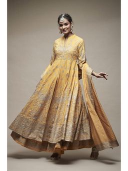 Biba - Women Yellow Embroidered Kurta with Lehenga and Dupatta (Set of 3)