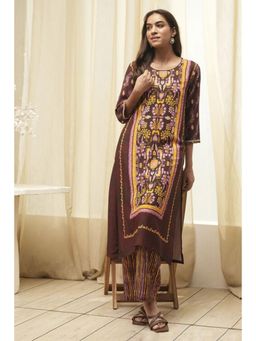 Biba - Women Brown Printed Kurta with Pant (Set of 2)