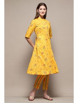 Biba - Women Yellow Floral Kurta with Pant (Set of 2)