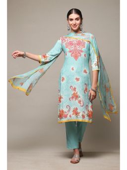 Biba - Women Blue Printed Kurta with Pant and Dupatta (Set of 3)