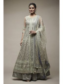 Biba - Women Green Embroidered Kurta with Lehenga and Dupatta (Set of 3)