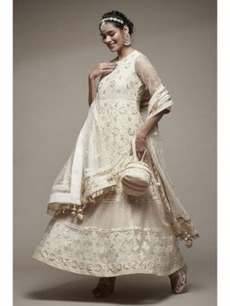 Biba - Women Off White Embroidered Anarkali Kurta with Churidar and Dupatta (Set of 3)