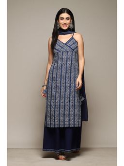 Biba - Women Blue Printed Kurta with Palazzo and Dupatta (Set of 3)