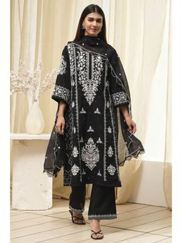 Biba - Women Black Embroidered Kurta with Palazzo and Dupatta (Set of 3)