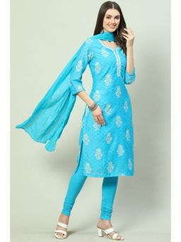 Biba - Women Blue Embroidered Kurta with Churidar and Dupatta (Set of 3)