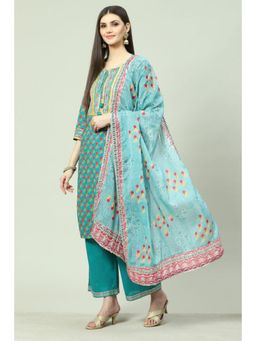 Biba - Women Green Floral Kurta with Palazzo and Dupatta (Set of 3)