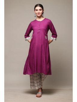 Biba - Women Pink Embroidered Kurta with Palazzo and Dupatta (Set of 2)