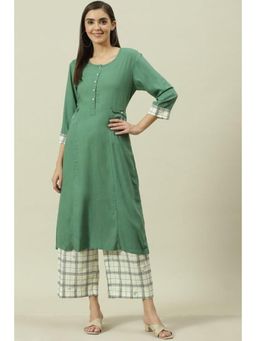 Biba - Women Green Embroidered Kurta with Palazzo and Dupatta (Set of 2)