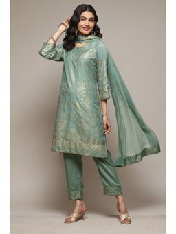 Biba - Women Green Woven Kurta with Pant and Dupatta (Set of 3)