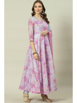 Biba - Women Blue Embroidered Anarkali Kurta with Churidar and Dupatta (Set of 3)