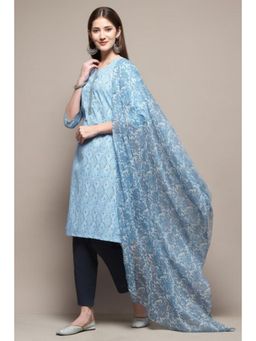 Biba - Women Blue Printed Kurta with Pant and Dupatta (Set of 3)