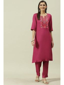 Biba - Women Pink Solid Kurta with Pant (Set of 2)