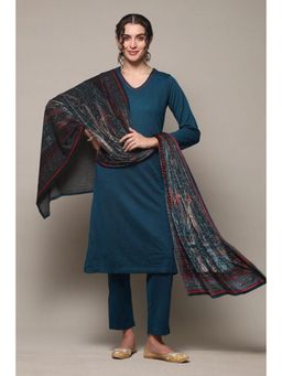 Biba - Women Teal Woven Kurta with Pant and Dupatta (Set of 3)