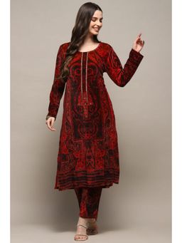 Biba - Women Red Self Design Kurta with Pant (Set of 2)