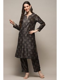 Biba - Women Navy Blue Floral Kurta with Pant (Set of 2)
