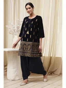 Biba - Women Blue Woven Kurta with Dhoti (Set of 2)