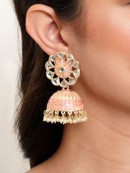 Karatcart - Gold Plated Baby Pink Meena Kunda Studded Jhumki Earrings for Women