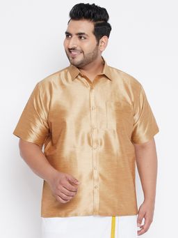 Vastramay - Men Rose Gold Silk Blend Ethnic Shirt