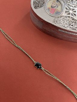Digital Dress Room - Fancy Rakhi Black Elephant Evil Eye Charm Green Thread Rakhi
