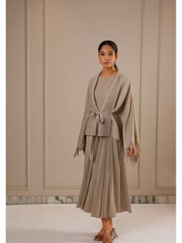 O-PAP STYLE - Beige Juno Dress with Fringe Cape