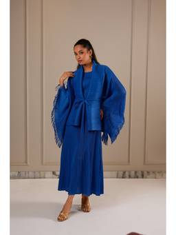 O-PAP STYLE - Blue Juno Dress with Fringe Cape