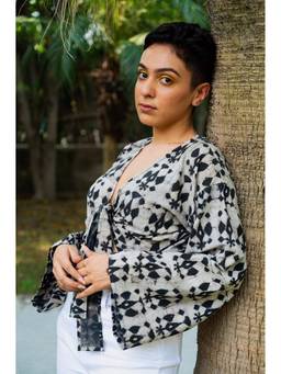 Kaira By Nikita - Earthy Grey Printed Batik Wrap Top