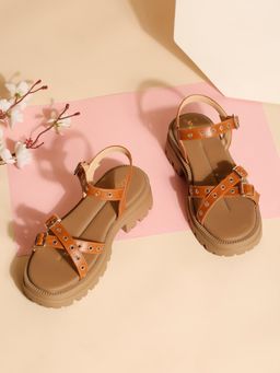 VALIOSAA - Tan Color Casual Sandal Heels