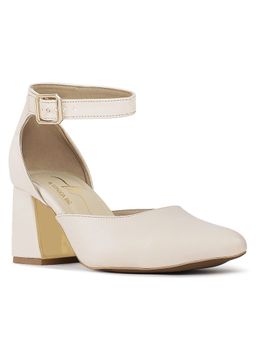 London Rag - Beige Women Pointy-Toe Flared Block Sandal Heels