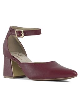 London Rag - Burgundy Women Pointy-Toe Flared Block Sandal Heels