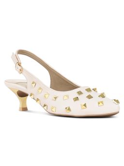 London Rag - Beige Women Gold Accent Studded Sandal Heels