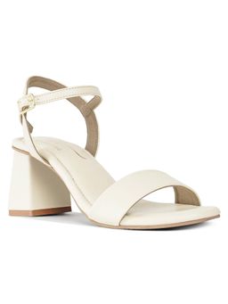 London Rag - Beige Women Pin Buckle Strap Block Sandal Heels