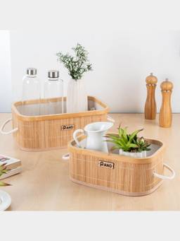 PANO - Oval Rattan Storage Basket - Natural Beige (Set of 2)