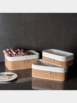 PANO - Rectangular Woven Storage Basket - Brown & Beige (Set of 3)
