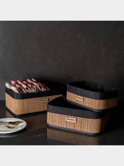 PANO - Rectangular Woven Storage Basket - Brown & Black (Set of 3)
