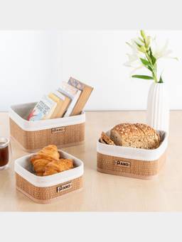 PANO - Square Woven Storage Basket - Brown & Beige (Set of 3)