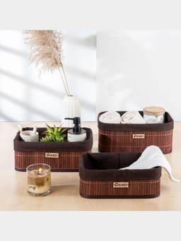 PANO - Bathroom Vanity Organizer Basket - Brown (Set of 3)
