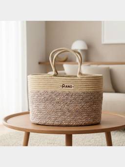 PANO - Braided Corsica Tote Storage Basket - Beige Natural